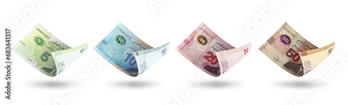 Set of Tunisian dinar notes in different denominations. 3d illustration