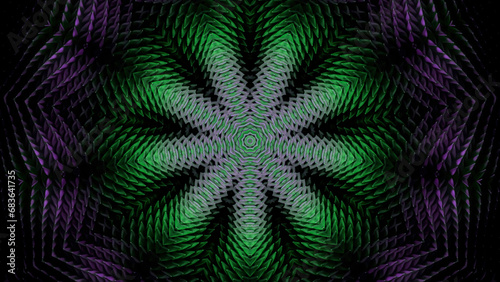 Animated abstract technology background in futuristic cyberspace. Design. Colorful star shaped kaleidoscope.