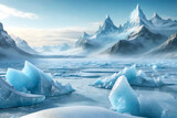 Melting ice blocks and icebergs.  The problem of global warming