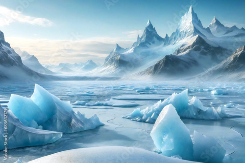 Melting ice blocks and icebergs. The problem of global warming