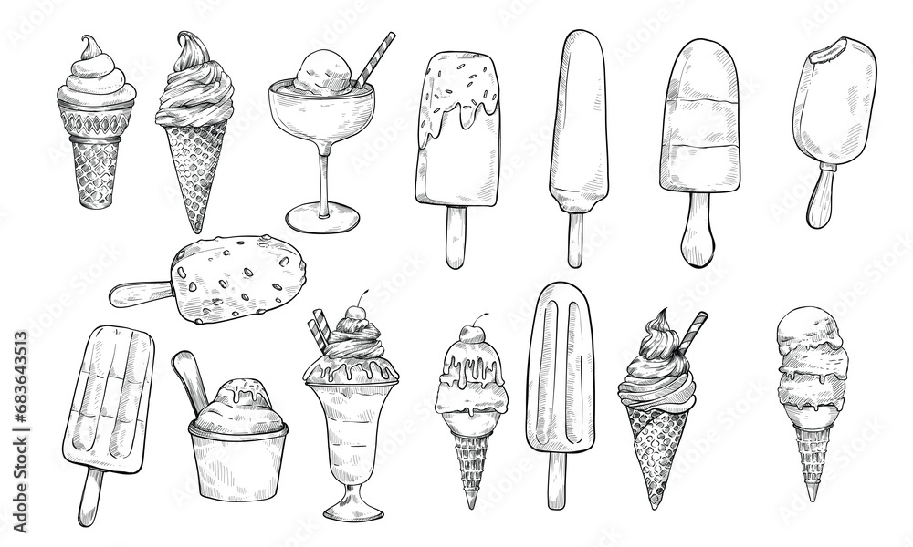 ice cream handdrawn illustration engraving