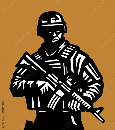 silhouette illustration of modern military troops holding AR-15 weapons