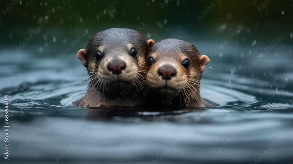 Obraz premium Two Huge and Cute Seal Animals in Ocean Seascape Blurry Background