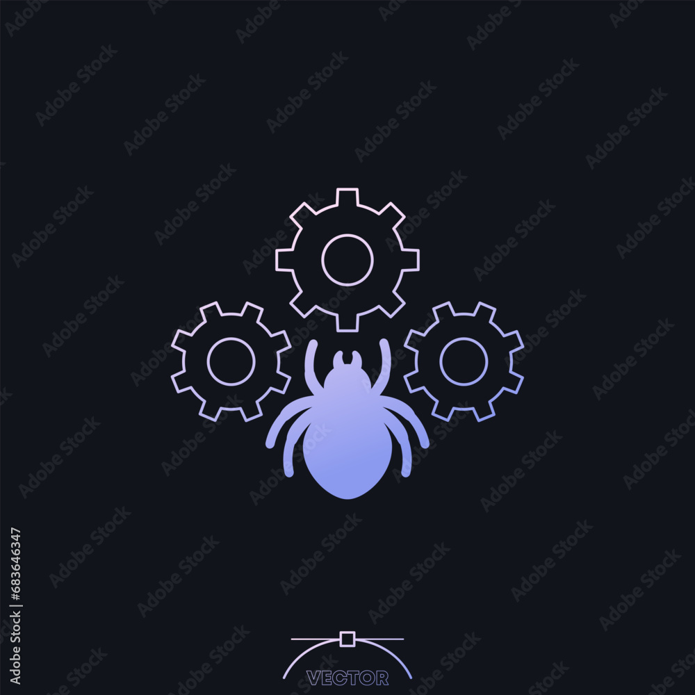 Debugging or testing vector icon with a bug Debugging or testing vector icon with a bug