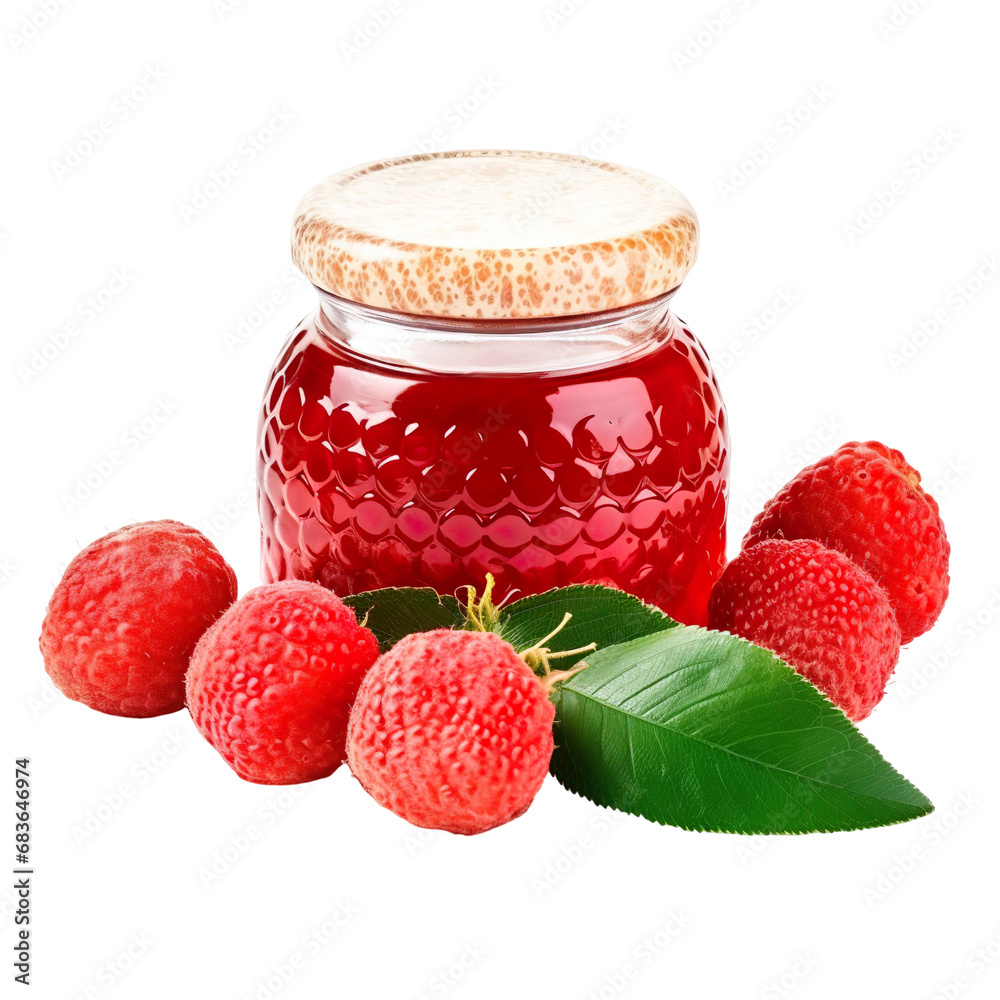 front view of Lychee jam in a jar with ingredients isolated on a white transparent background front view of Lychee jam in a jar with ingredients isolated on a white transparent background