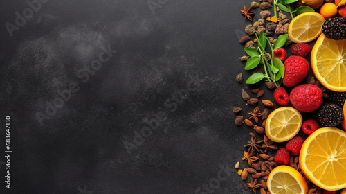 Top View of An Minimalistic Fruits Yellow Background With Copy Space Selective Focus