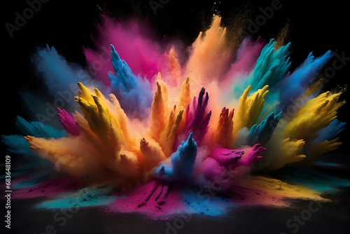 a colorful explosion of colored powder on a black background © Photocore