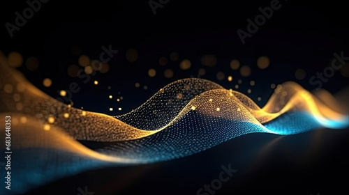 blue and gold soundwave background, abstract blue yellow wave background, 3d wave background