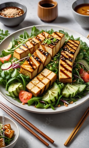 Teriyaki tofu salad with sesame 