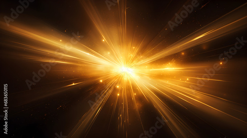 Bright beautiful star with glare and dust, light. Light effect vector illustration on black background.
