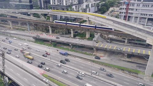 Kuala Lumpur city busy highway and LRT passing through, Malaysia photo
