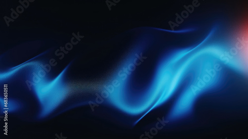 Abstract blue colors gradient wave on black background, blurry lights on dark noise texture, Navy blue color. Elegant background with space for design. Soft wavy folds