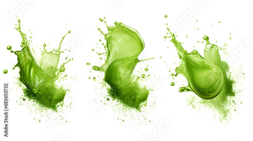 Herbal drink wave splash with green tea leaves and flow with water drops.