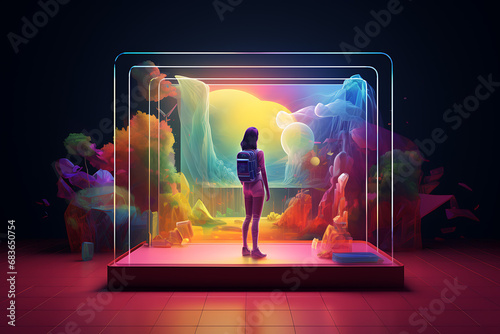3d render of a person standing in a row illustration (AI Generated)
