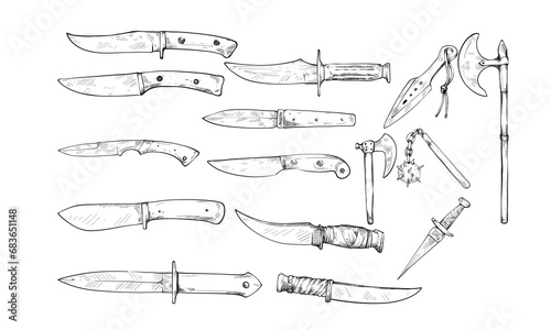 knife and axe handdrawn illustration engraving
