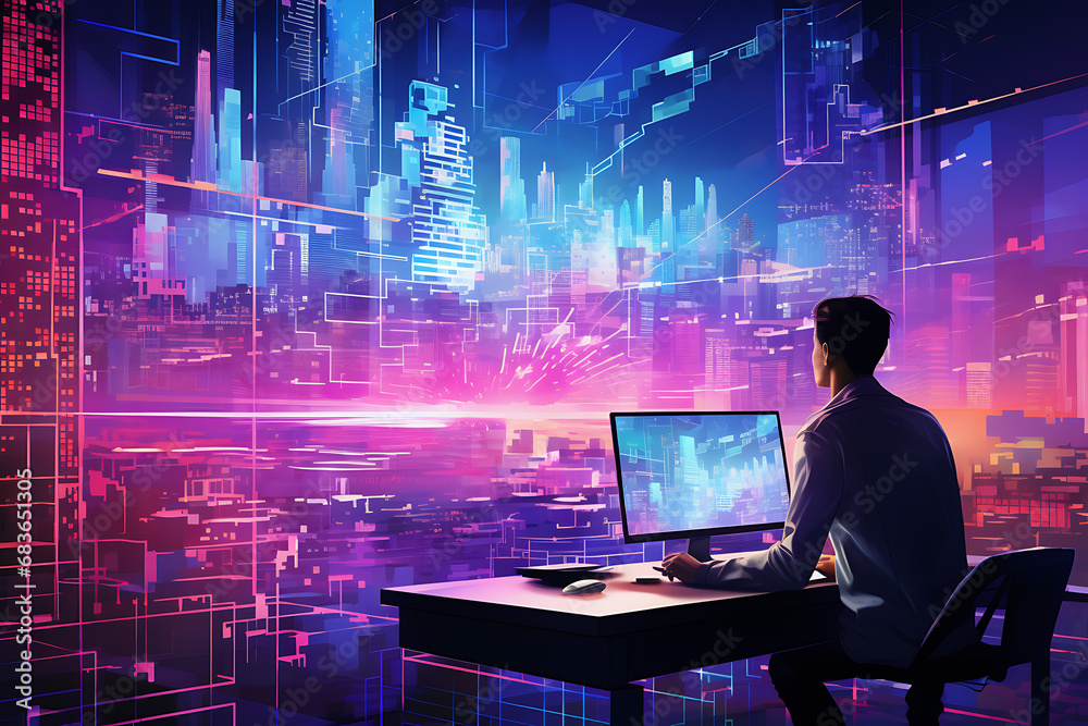 businessman working on laptop illustration (AI Generated) businessman working on laptop illustration (AI Generated)