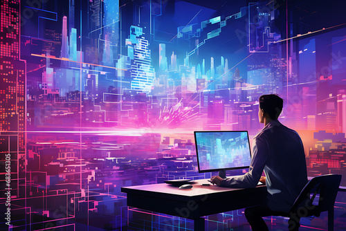businessman working on laptop illustration (AI Generated)