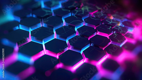 abstract futuristic background with pink blue glowing neon honeycomb and bokeh lights. abstract hexagon background, Abstract background hexagon pattern with glowing lights 