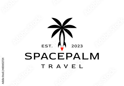 Rocketship Palm Tree Tropical Vacation Logo Icon Design Illustration