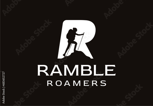 Initial Letter R Mountain Hiking Trail Outdoor Activity Logo Icon Design Illustration
