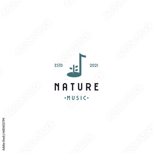 Nature music logo, growth music logo, music sheet combine with tree logo concept photo