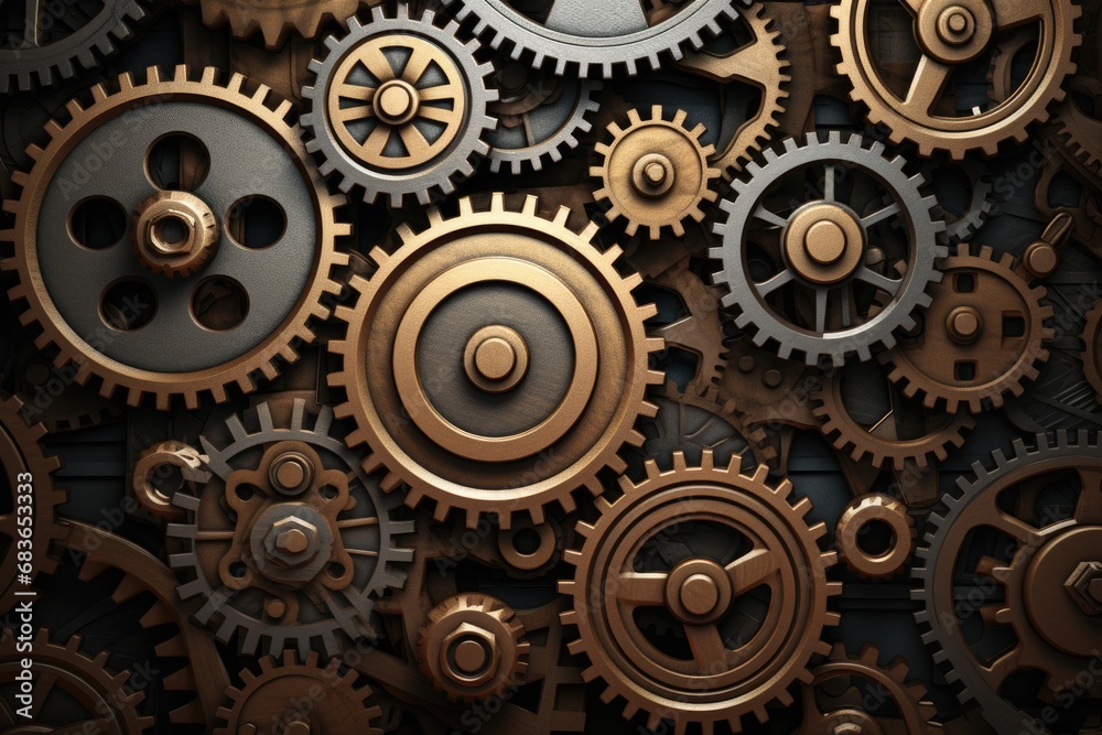 Gears and cogs mechanism. Industrial machinery. Generative AI Gears and cogs mechanism. Industrial machinery. Generative AI