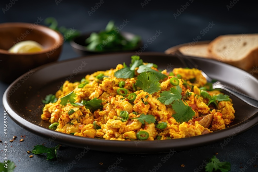 Classic Indian breakfast, egg Bhurji. Generative AI Classic Indian breakfast, egg Bhurji. Generative AI