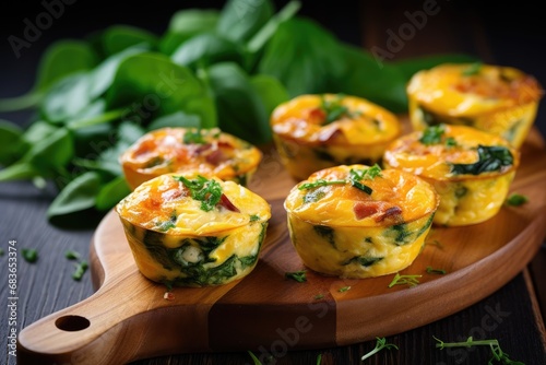 Healthy spinach and bacon low carb egg muffin. Generative AI