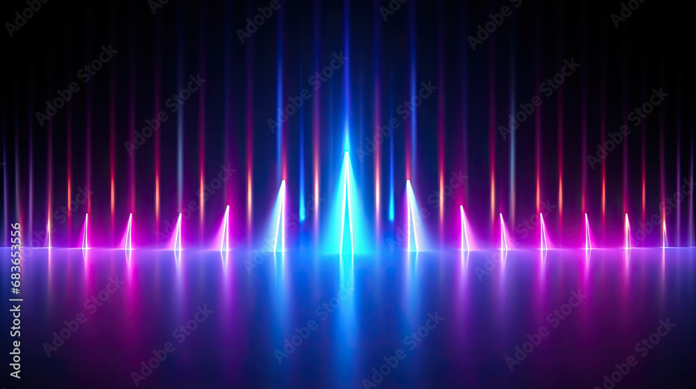  3d render, abstract minimal background, vertical pink blue neon lines, glowing in ultraviolet spectrum. Cyber space. Laser show. Futuristic wallpaper 