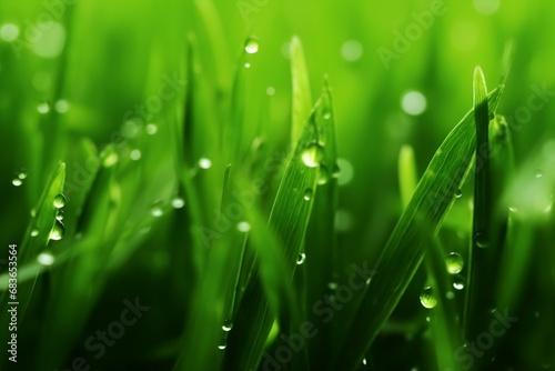 Wet grass close-up background. generative ai.