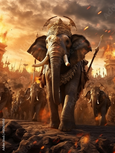 Giant Persian War Elephant Charge Into Battle in Ancient War