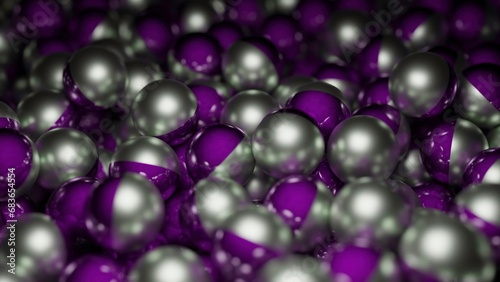 Colored metal balls move in stream. Design. Metal 3d balls move in large numbers in stream. Lots of 3d balls with metallic texture in motion