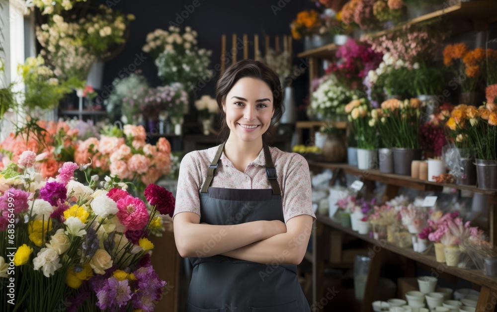 Portrait of young adult female flower shop owner, feeling proud and confidence.