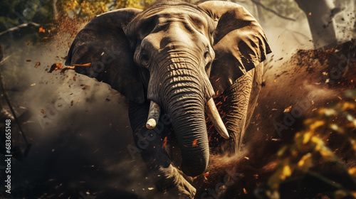 Wildlife photo of the dangerous elephant attack in a deep forest photo
