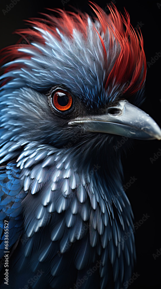 Dark Blue And Red Bird Blurry Background