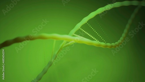 Generated 3d dna helix. Design. Emerging chains in twisted dna line. Twisted moving dna spirals with chains of connections