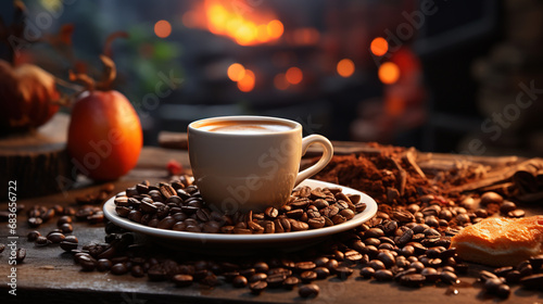 Freshly Roasted and Brewed Coffee With a Coffee Cup on a Table Background Selective Focus