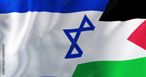 Image of flags of israel and palestine waving