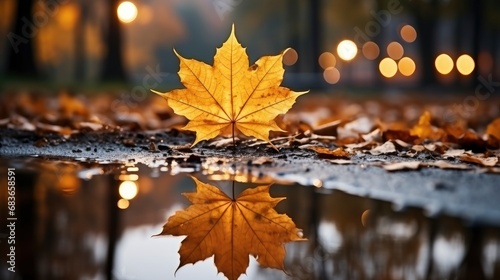Autumn Yellow Maple Leaf Puddle Natural  Wallpaper Pictures  Background Hd 