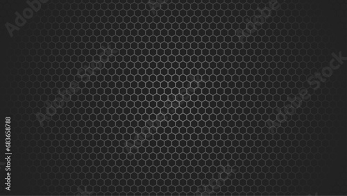 Horizontal black iron hexagonal texture. Industrial grid background. Abstract black metallic mesh texture pattern for background. Free space for text.