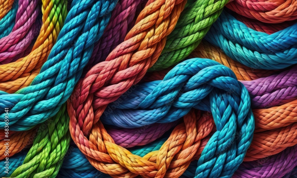 Abstract background made of colorful braided ropes by ai generated