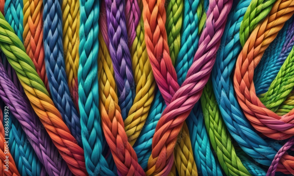 Abstract background made of colorful braided ropes by ai generated Abstract background made of colorful braided ropes by ai generated