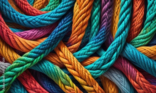 Abstract background made of colorful braided ropes by ai generated
