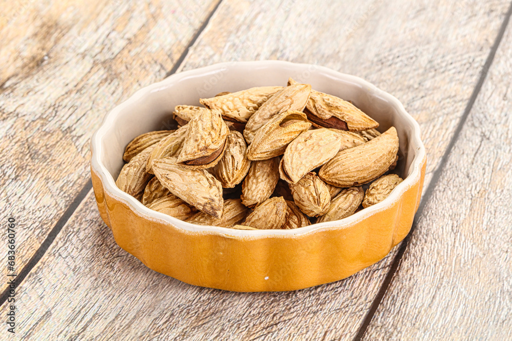 Shelled dry almond nut heap Shelled dry almond nut heap