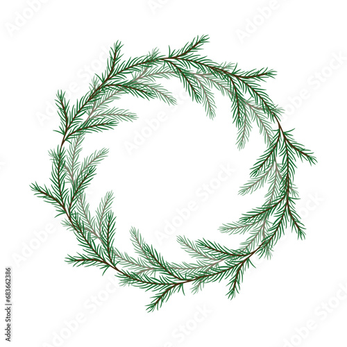 Winter wreath with fir twigs. Modern design of a holiday invitation card, poster, banner, greeting card, postcard, packaging, print. Vector illustration.