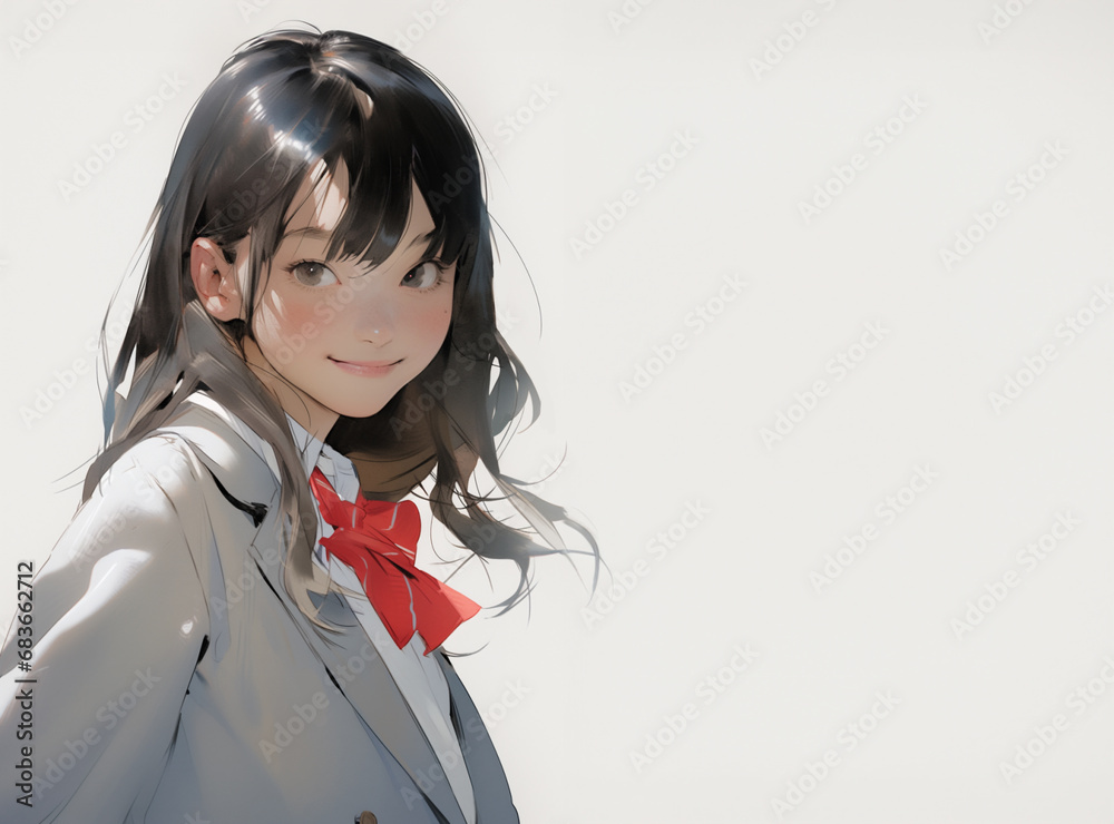 制服を着たアニメ風の女子生徒　AI生成画像