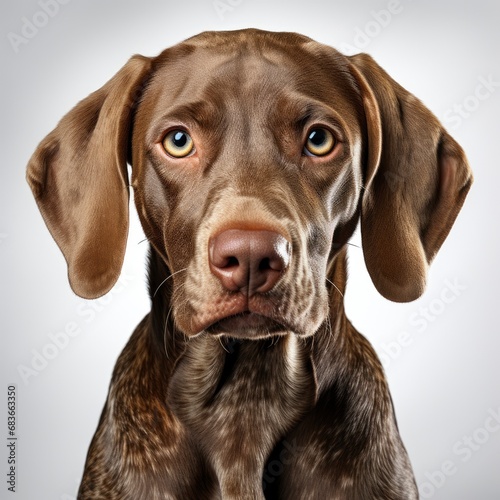 Studio Shot Adorable Weimaraner Lying  Isolated On White Background  For Design And Printing