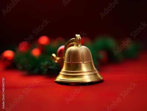 christmas bell on red background