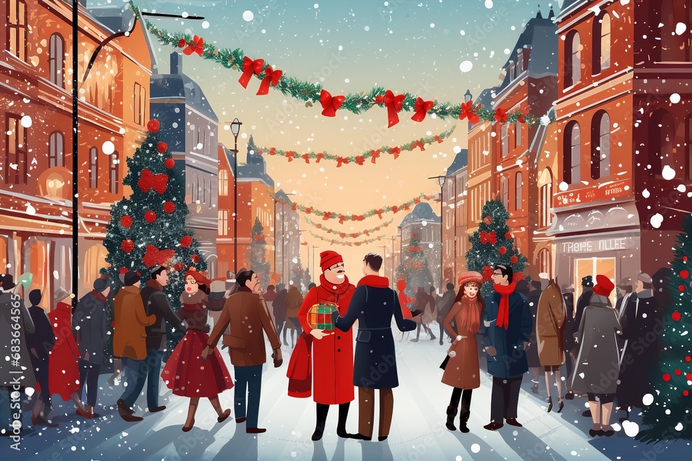 Christmas card : people celebrate with joyful in the festive ambiance of Christmas