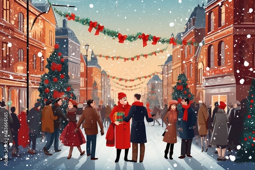 Christmas card : people celebrate with joyful in the festive ambiance of Christmas